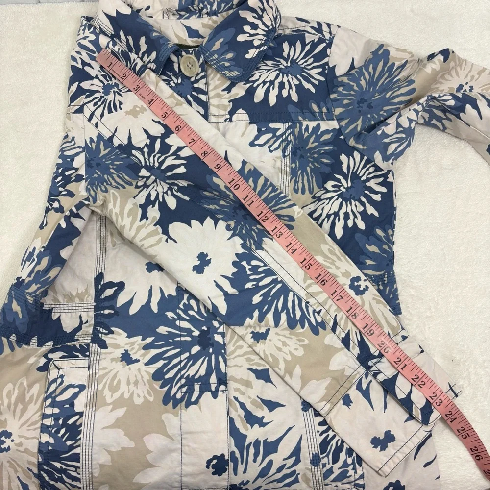 Eddie Bauer Rain Coat Floral Spring Jacket Retro Style Flowers Blue White Size S